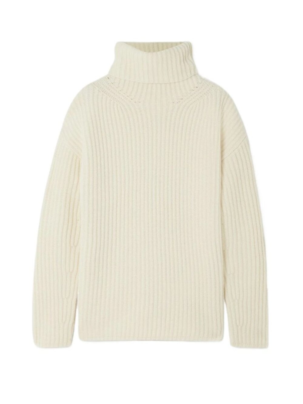 JOSEPH Cardigan Stitch High Neck Jumper in Ivory — 100% Merino Wool — Size M